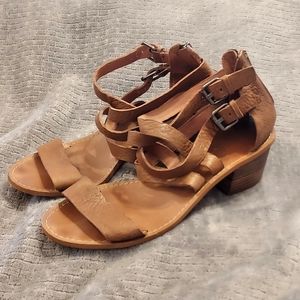 Madewell LORA Brown Leather Ankle Strap Sandals Stacked Heels sz 10 Boho